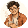 Mr. Poppin, sipping chai on a stack of books